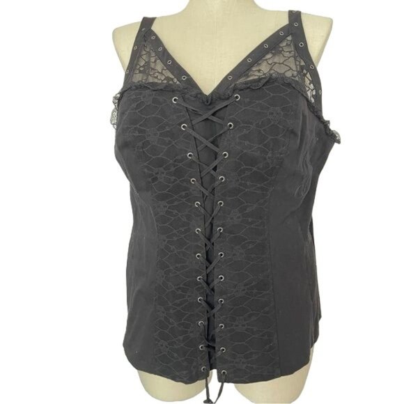 Tripp NYC Daang Goodman Tank Top Black Skull Lace Up Sleeveless Goth NWT Size 4X - Picture 1 of 15